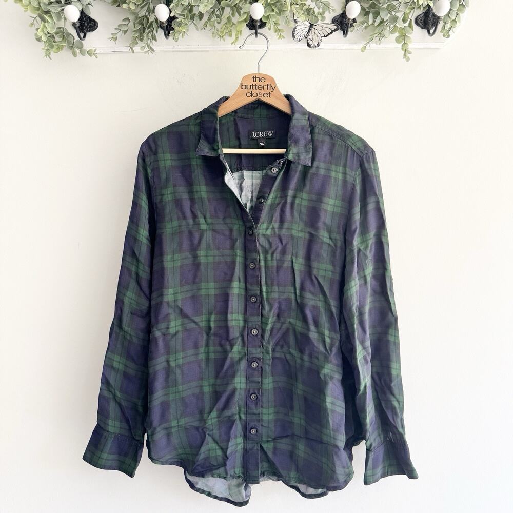 J.Crew Drapey button-up shirt in Black Watch tartan Size L VV4934 HO24 - Picture 1 of 7